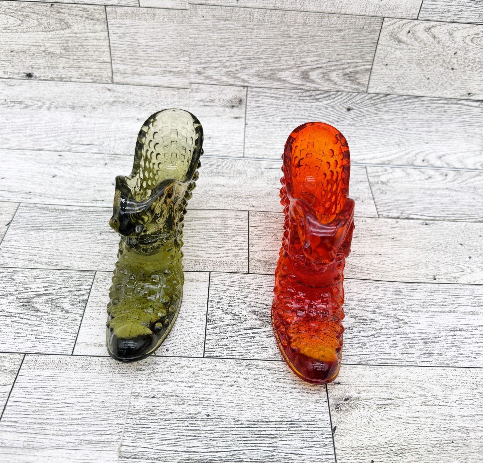 VTG Fenton Art Glass?? 6 EA Victorian Style Cathead Pressed Glass Slipper Shoes