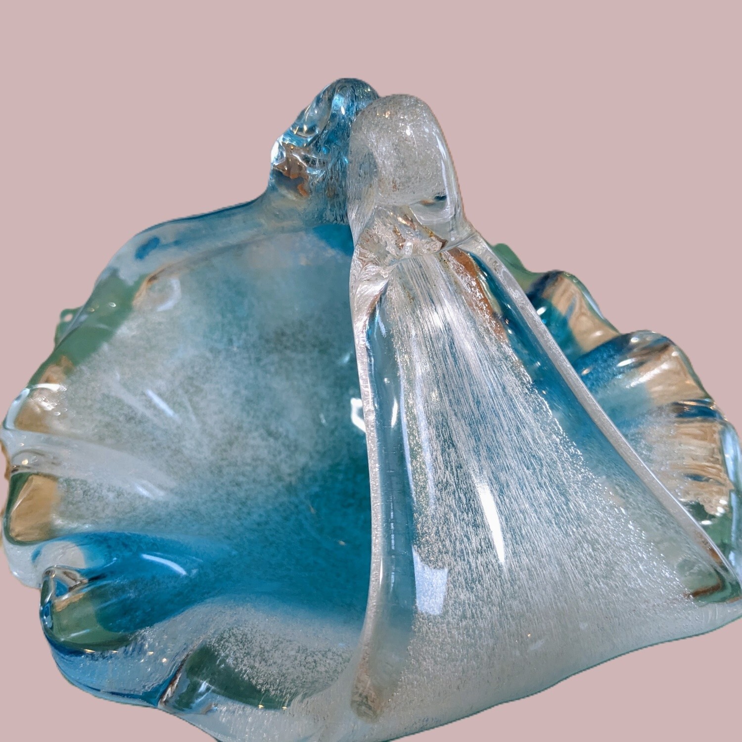 Murano Sky Blue & White Glass Basket