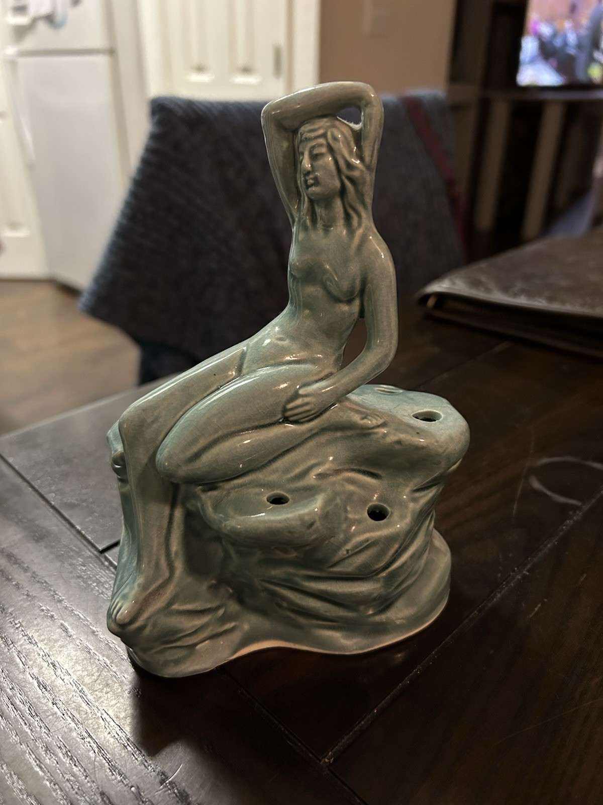Antique Art Nouveau Sea Nymph 6.5 Tall Art Pottery Flower Frog Yankoware Japan