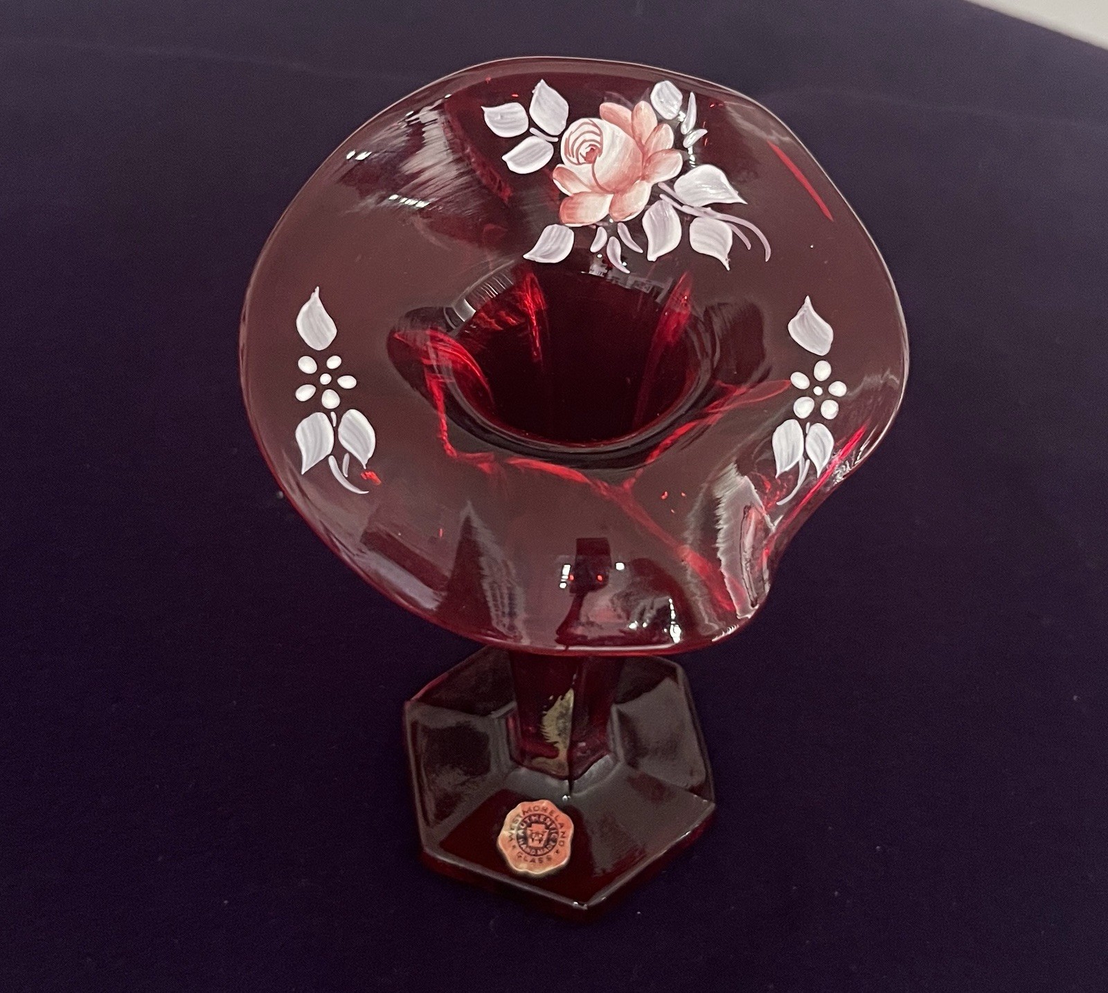 1982 Handmade & Painted Westmoreland Ruby Red Jack In The Pulpit Vase Signed