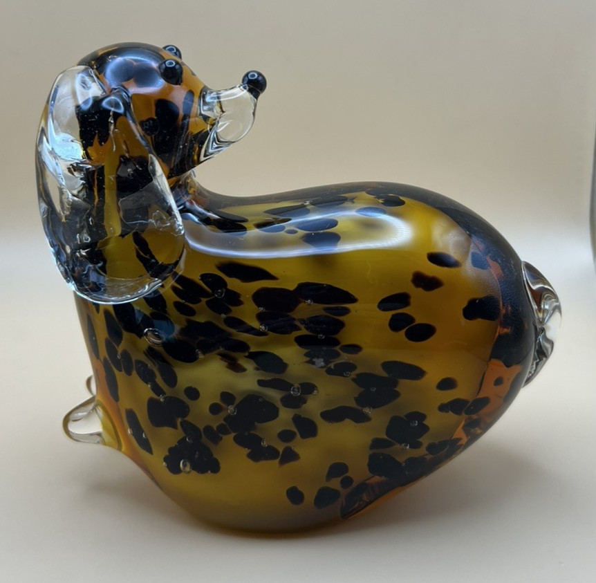 Glass Dog, Hand Blown Art Glass, 4.75″ high, Spotted, Adorable