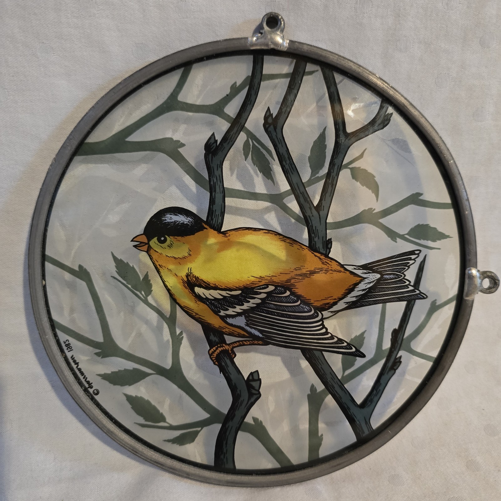 Vintage 1982 Meyda Tiffany Goldfinch Bird Glass Suncatcher Window Panel