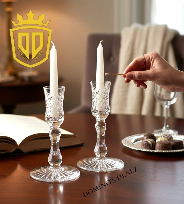 Thomas Webb London Cut Crystal Candle Holders Pair Signed England 5.75″ Tall Set