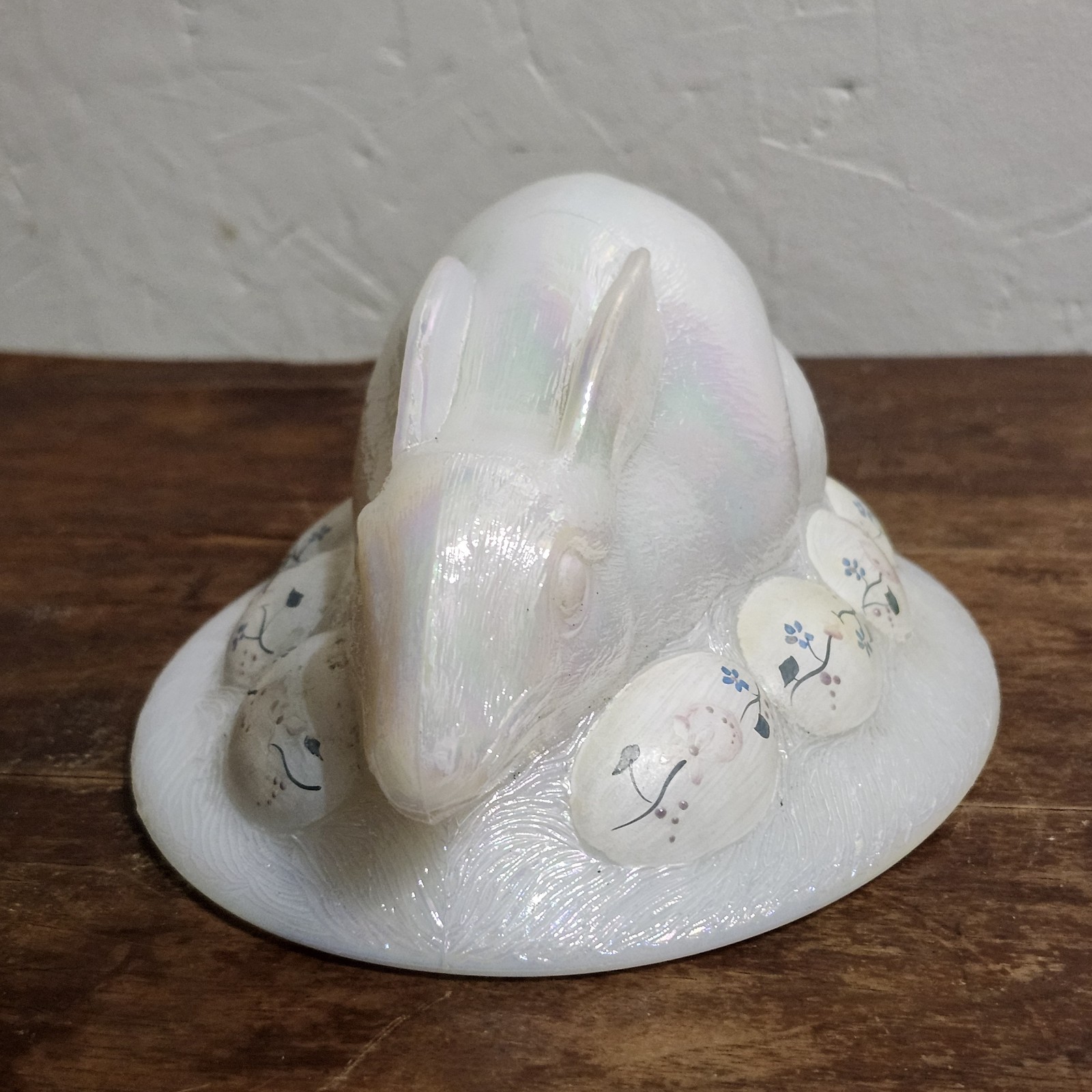 Fenton Glass Handpainted Signed White Bunny On Nest REPLACEMENT LID ONLY READ