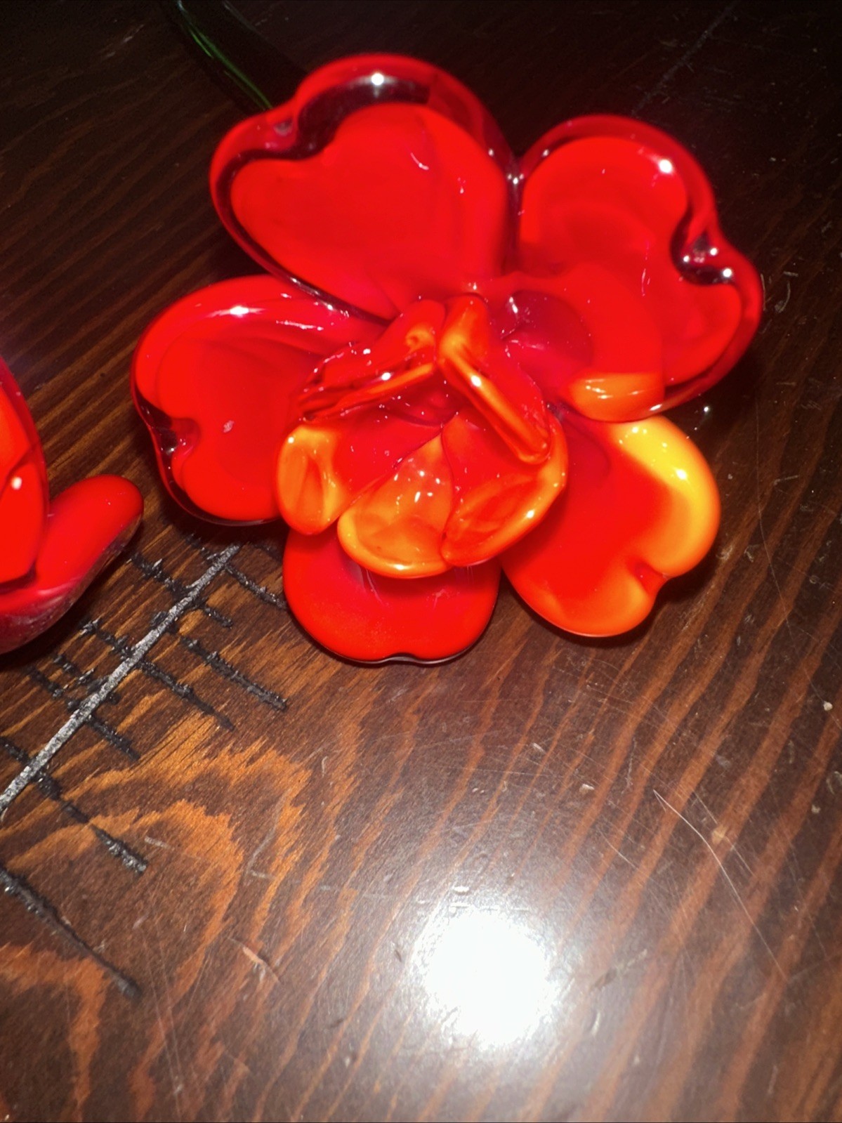 4 Pc VTG Hand Blown Art Glass Flowers 11.5” Stem + 1 Leaf Murano Style