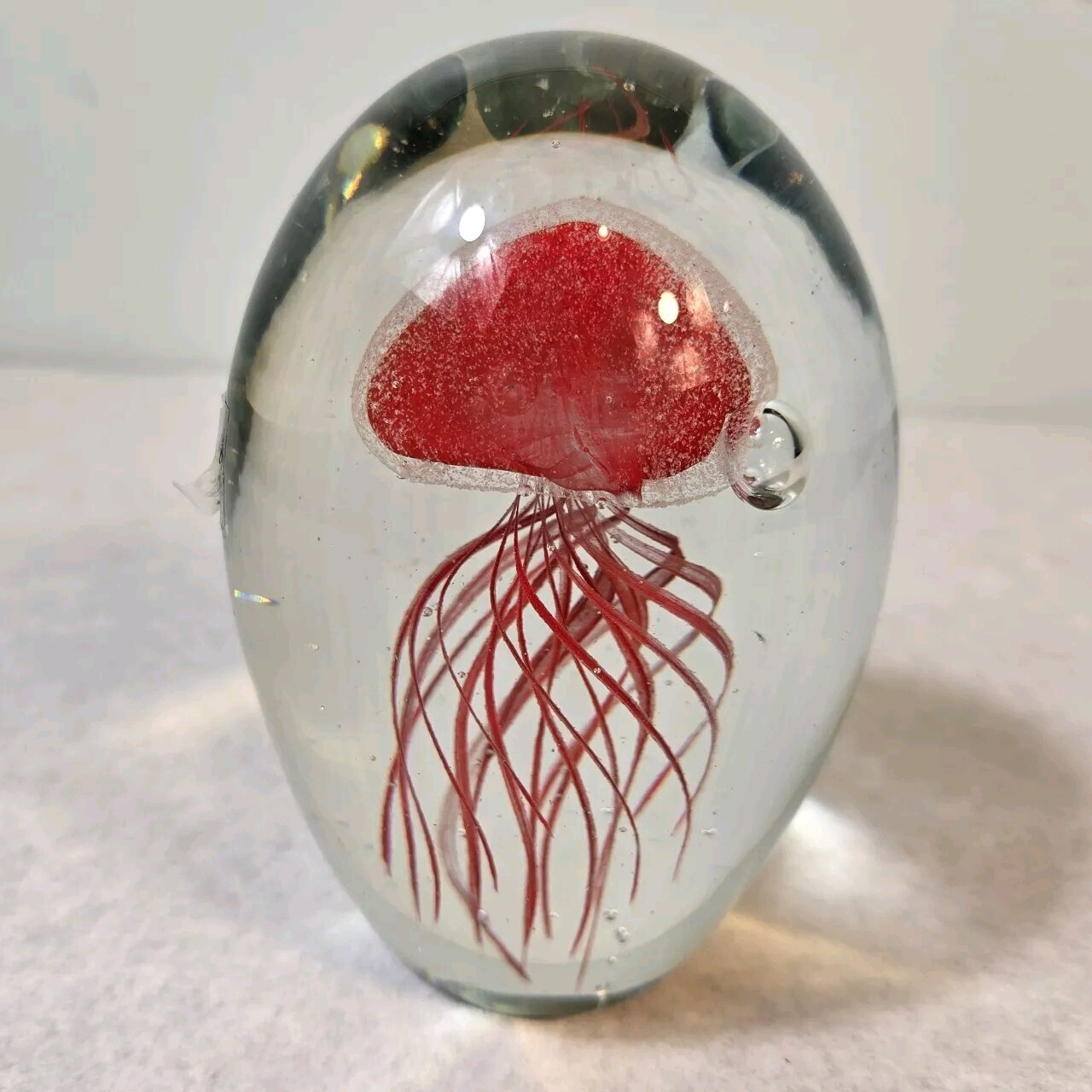 Clear Art Glass Jellyfish Bubbles Paper Weight 3.3 Lbs 5″ H 3.3″ W. #A1176