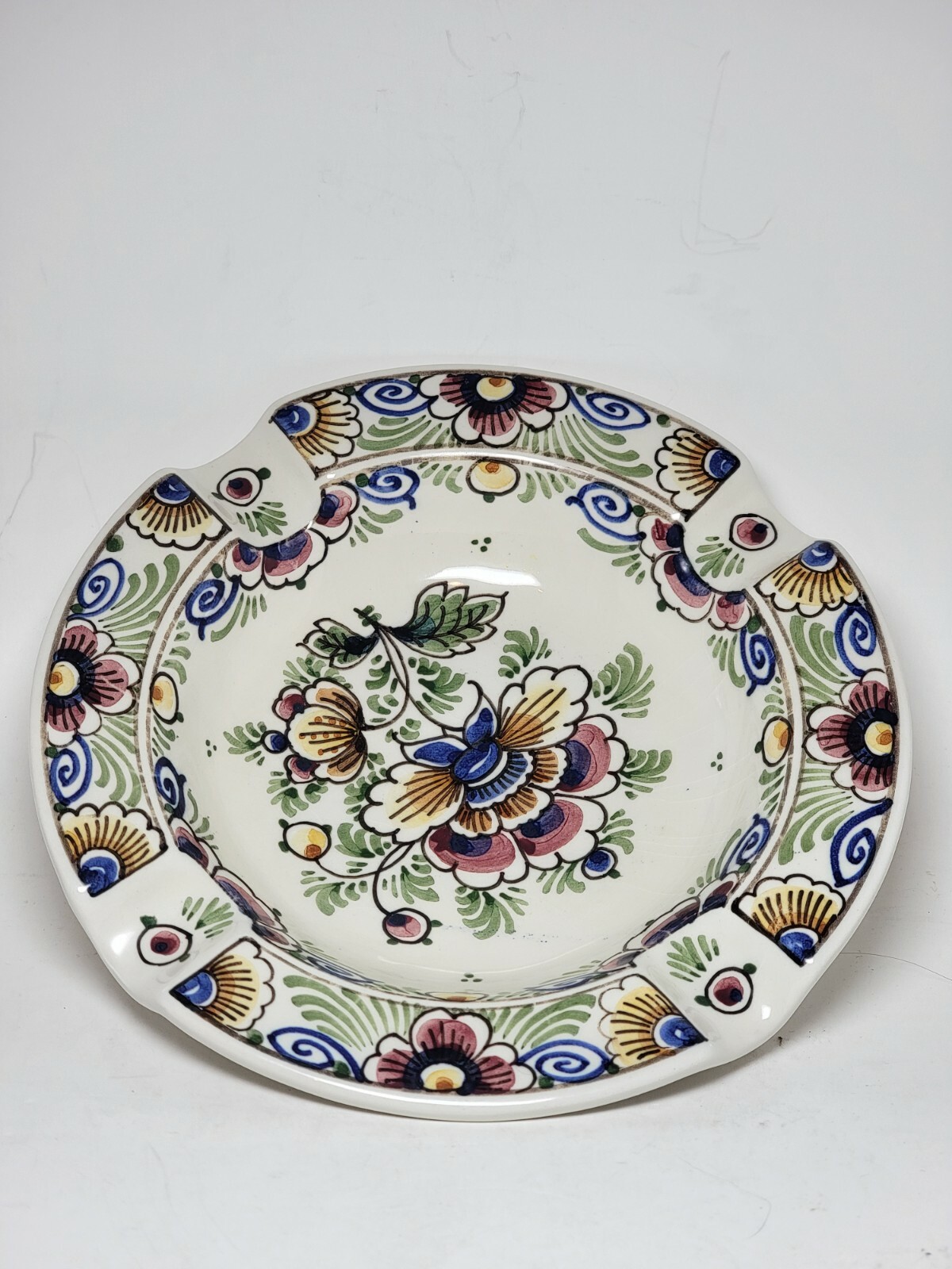 Vintage DP DELFT Art Pottery Floral Trinket Tray Ash Tray Signed