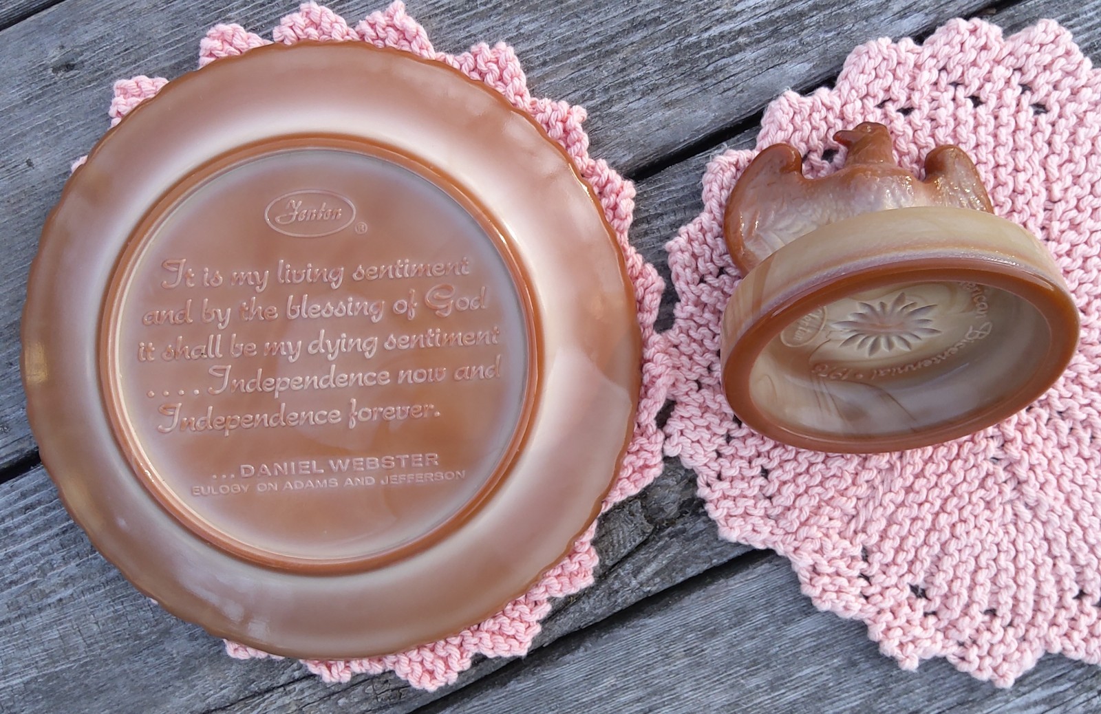 Fenton Art Glass Chocolate Bicentennial Plate And Eagle 1776 Independence