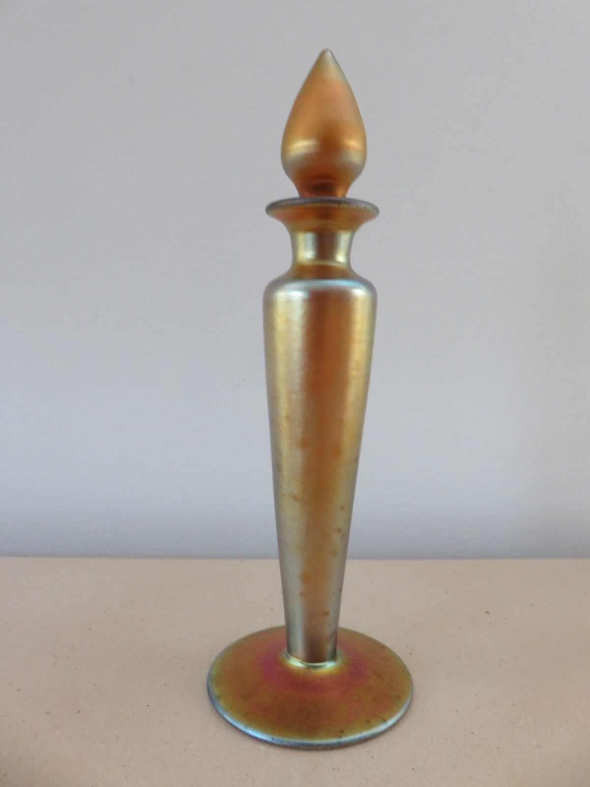 Carder Steuben Gold Aurene Perfume / Cologne Bottle Shape 1414 – 7&1/2″ Tall