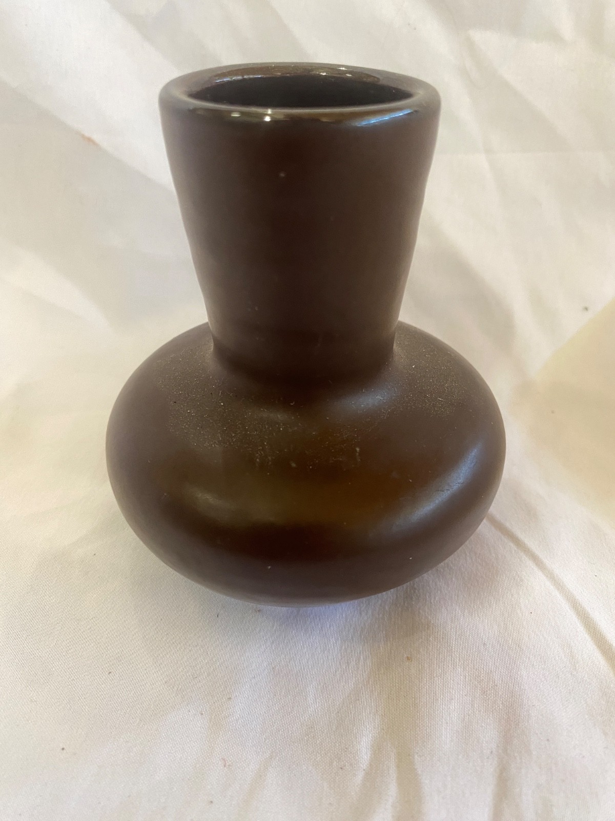 Vintage Bud Vase Clay Brown Glaze Fluted Neck Heavy 4×4 Unsigned Unique