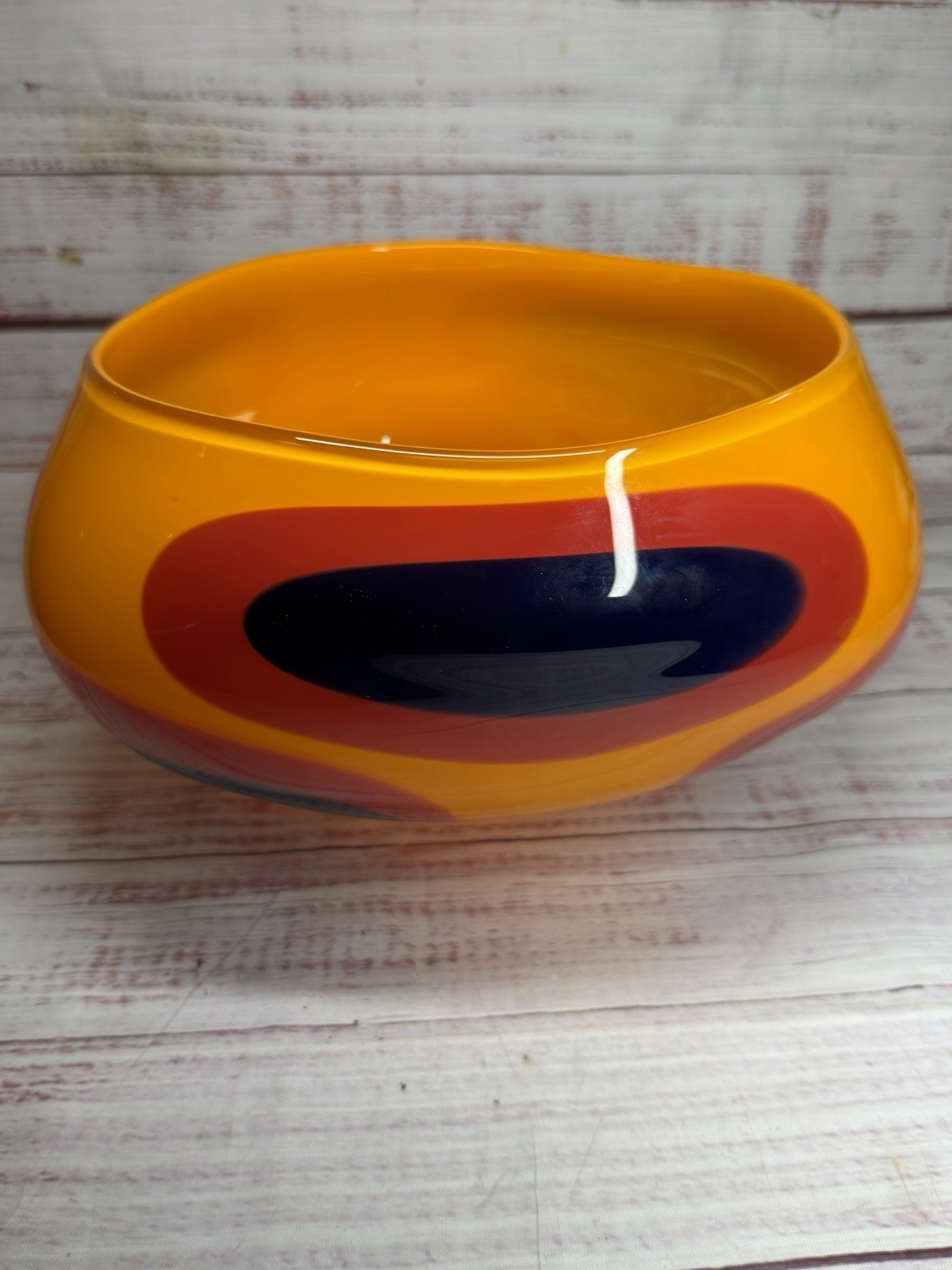 Tony Cray 2001 Spot Handblown Large Footed Bowl 10 x 8 x 6″ Abstract Art Glass