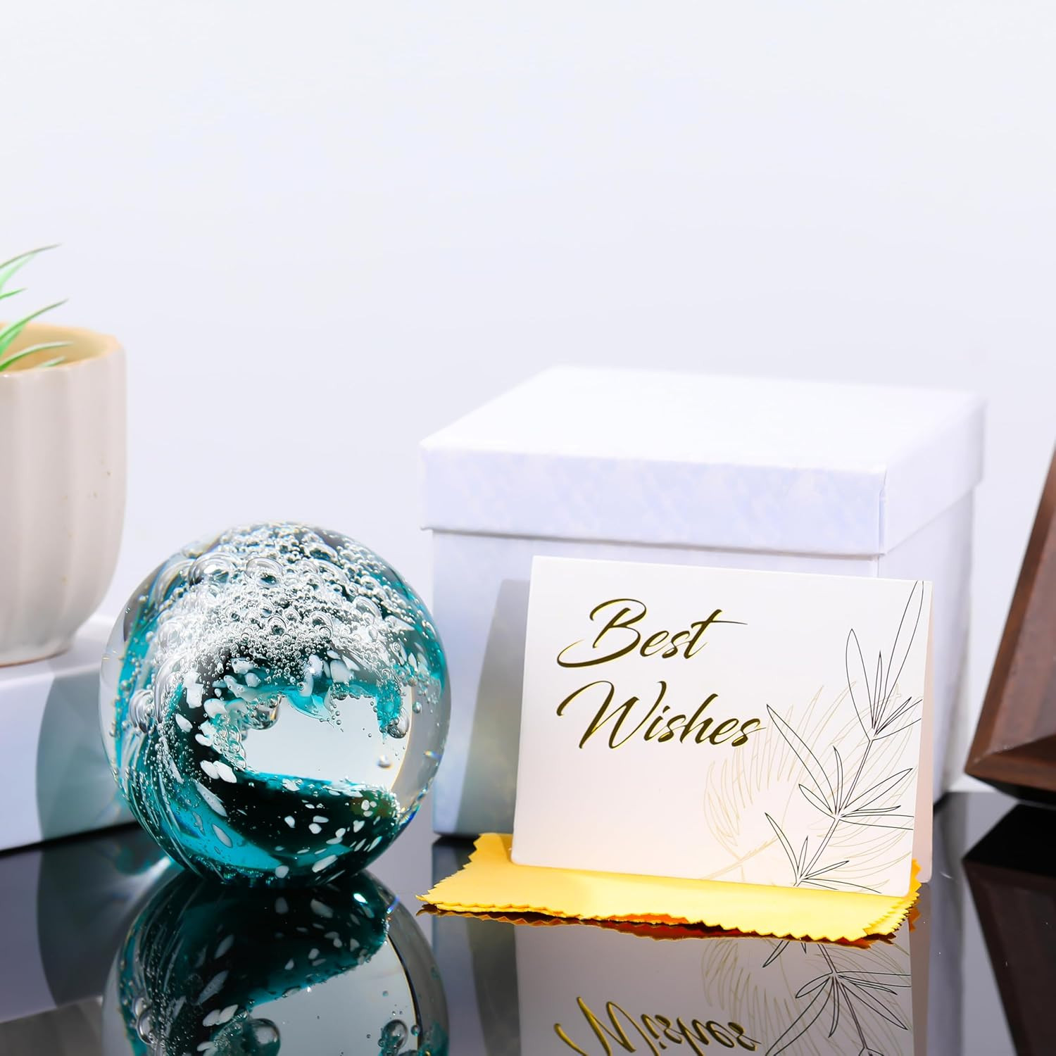 Qianwei Hand Blown Ocean Waves Crystal Ball – Glass Collectible Figurines Spere