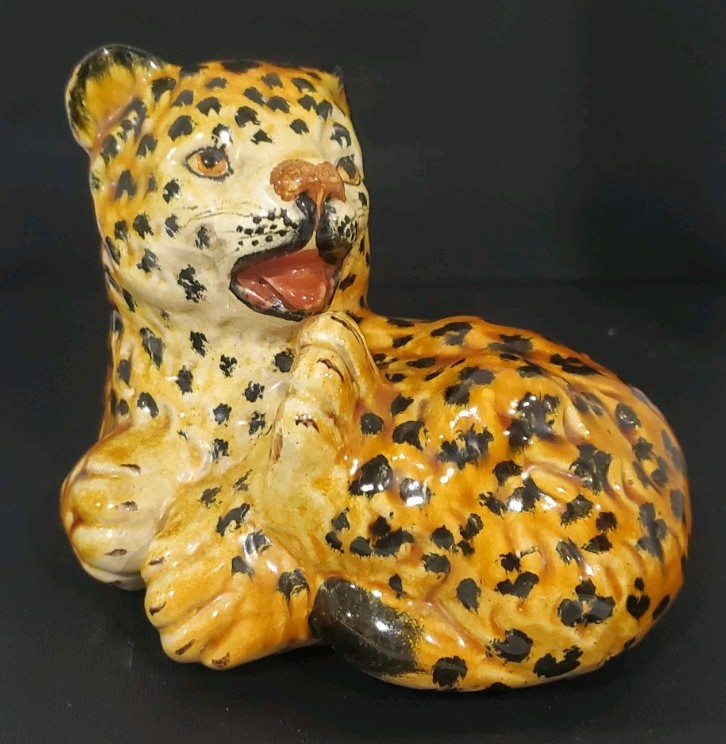 MCM Glazed Porcelian over Terracotta Leopard Cheetah Cub Figurine