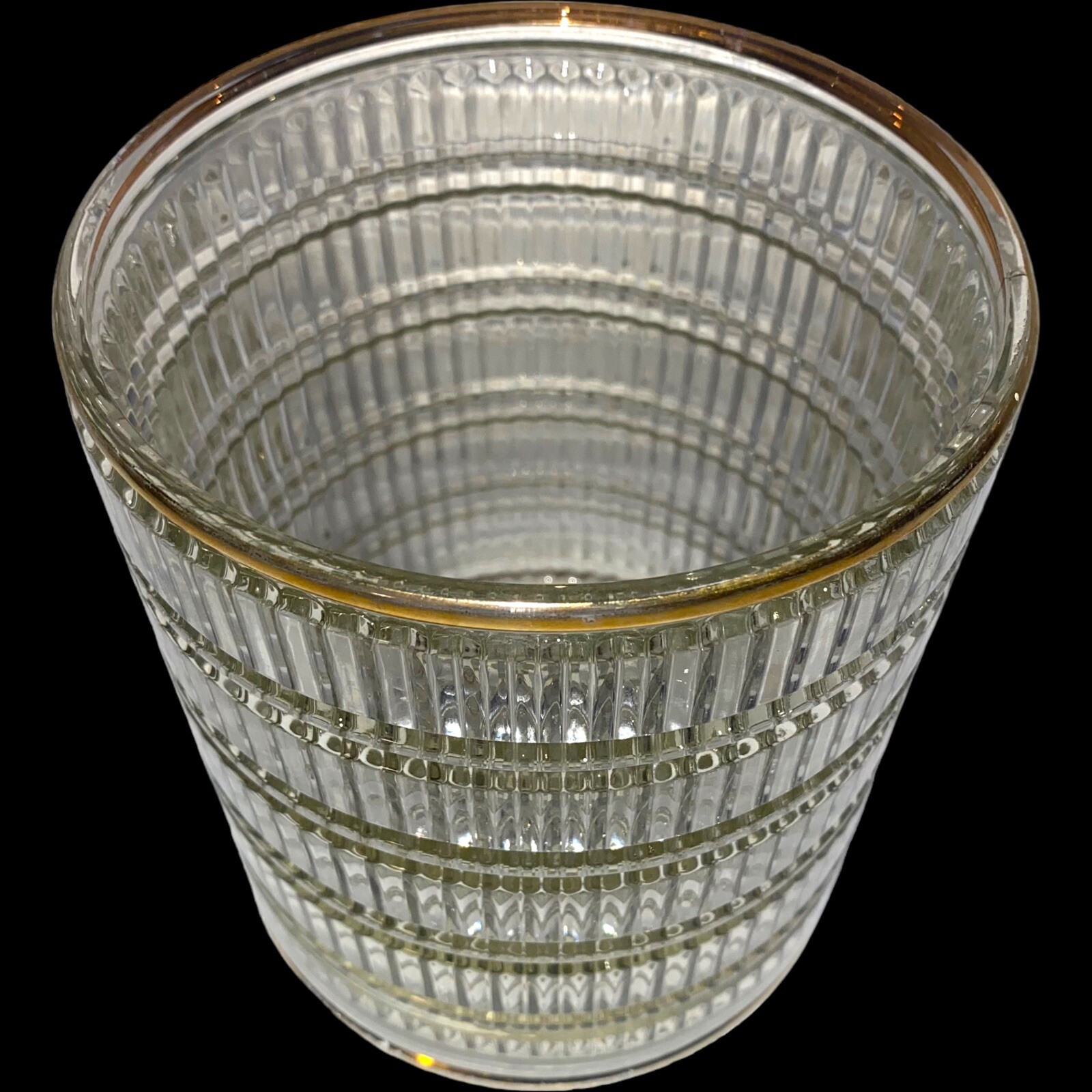 Gold Edge Straight embossed glass ice bucket vase planter Holiday decor 6.5″