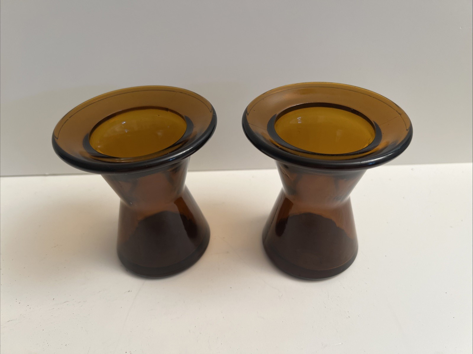 (2) Vintage Midcentury Danish Modern Dansk Quistgaard Glass Candle Holders Vase