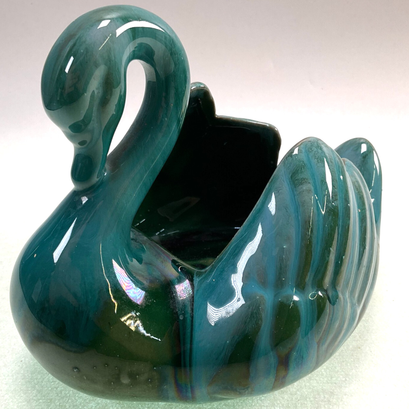 Blue Mountain Pottery Swan Planter Drip Glaze Canada 5 1/2″
