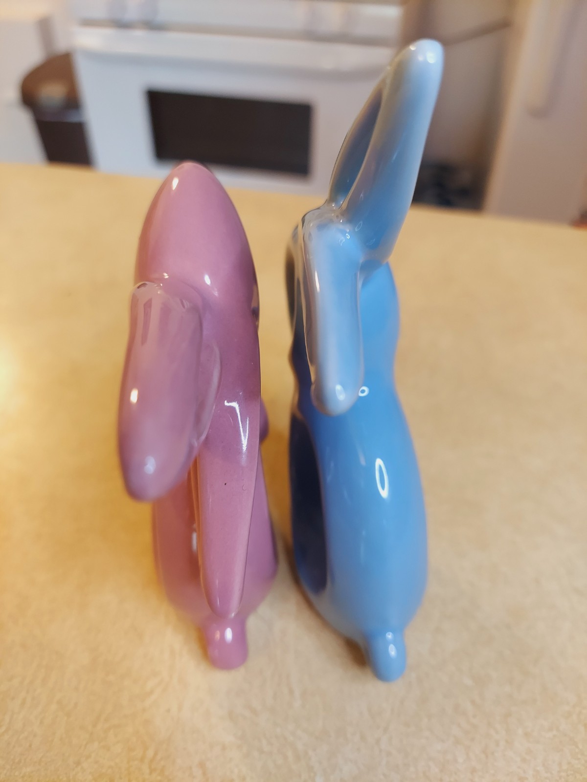 Lot of 3 Vintage MCM Bunny Easter Rabbit Ceramic Blue Pink Yellow Figurine 5.75″