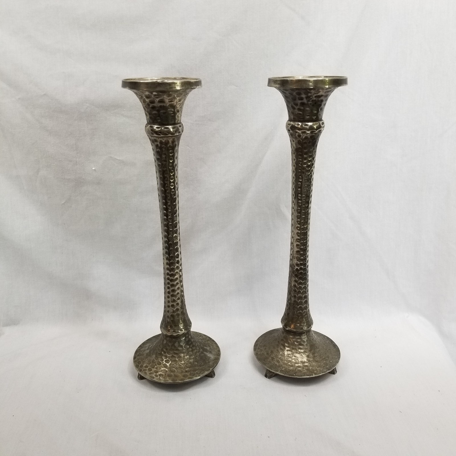 Set Of 2 Silver Plate Hammered Candlesticks Vintage Made In India 16in