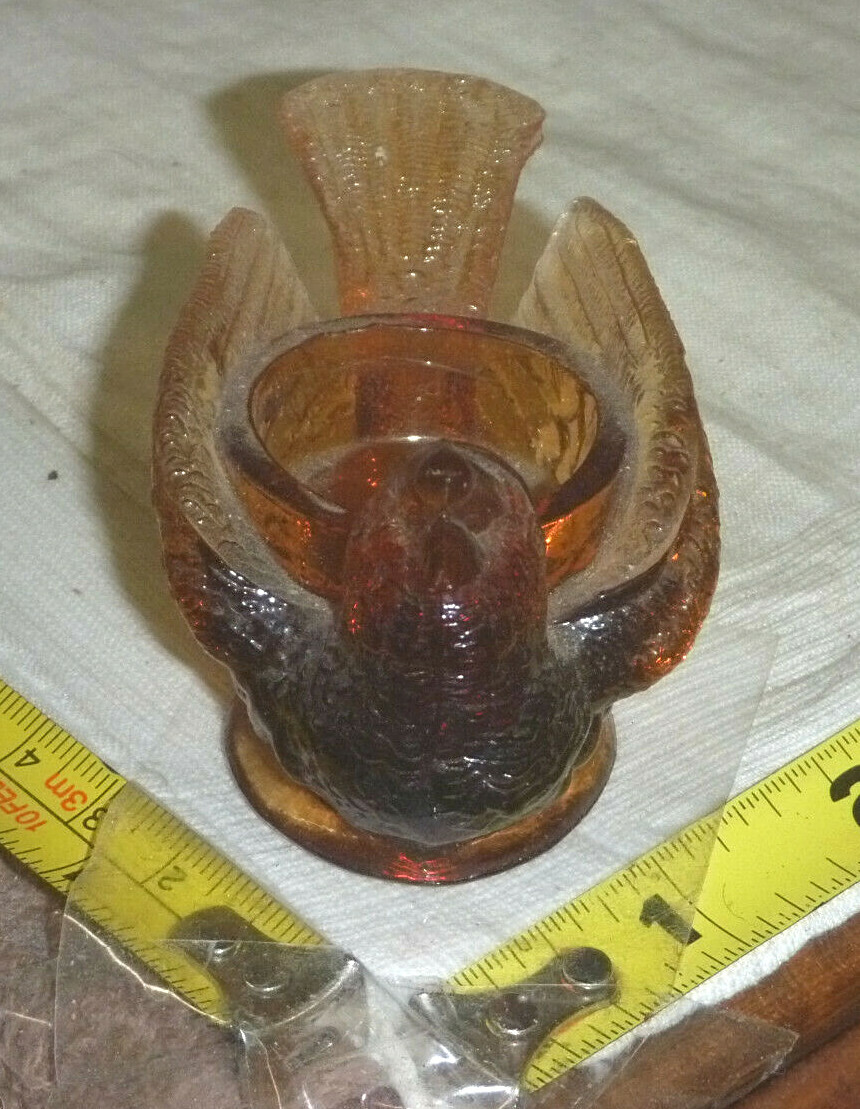 Vtg Degenhart Art Glass Amber BIRD Salt Cellar/Candle Holder/Sun Catcher ~1¾”H