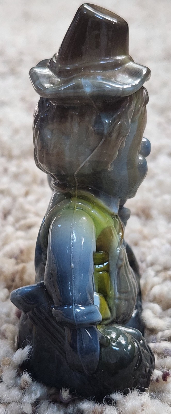 Vtg Mosser Glass 1981 BALLOON CLOWN NIKI Blue/Grn/Brown Slag 3-1/2″ T Fig w/ Box