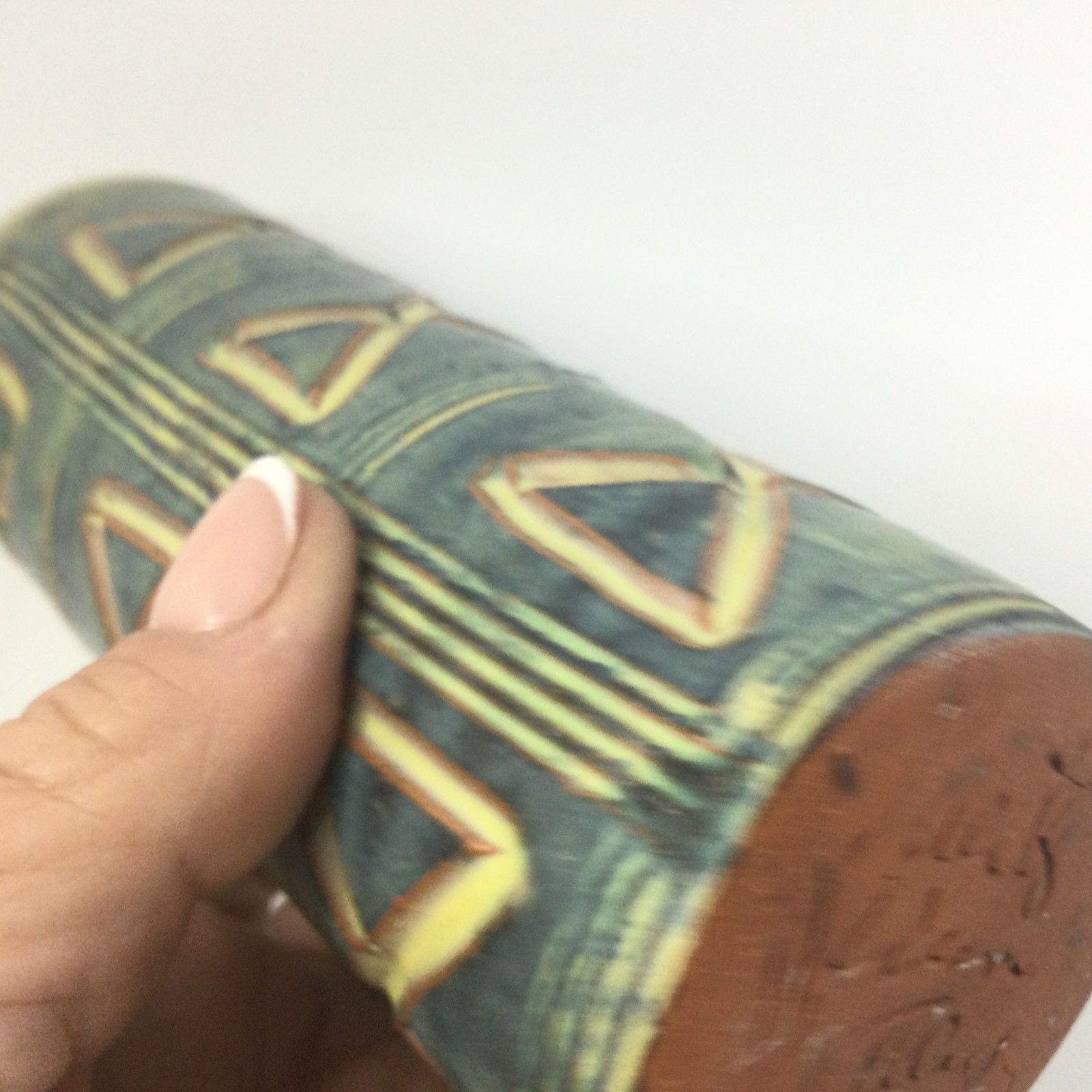 MCM Ceramic Vase Hal Lasky Puerto Rico Pottery Geometric Design Green 7″ No 2