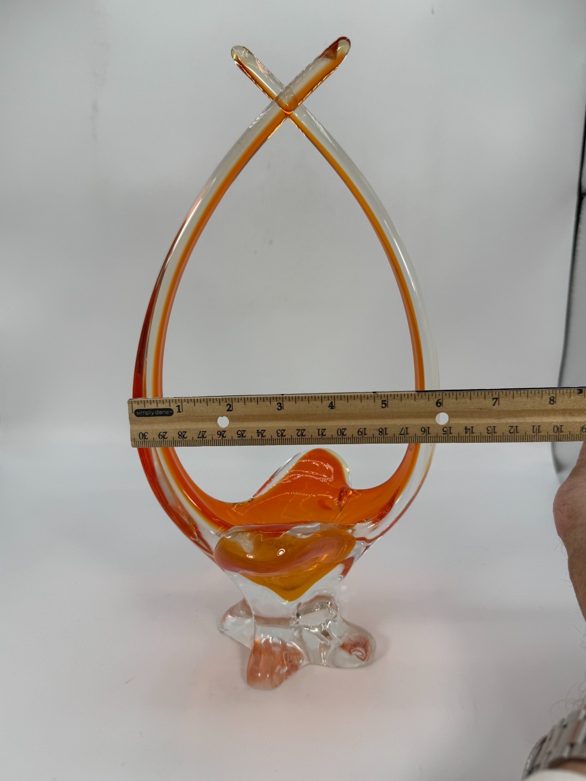 VTG Chalet of Canada Orange Basket Stretched Pulled Blown Glass
