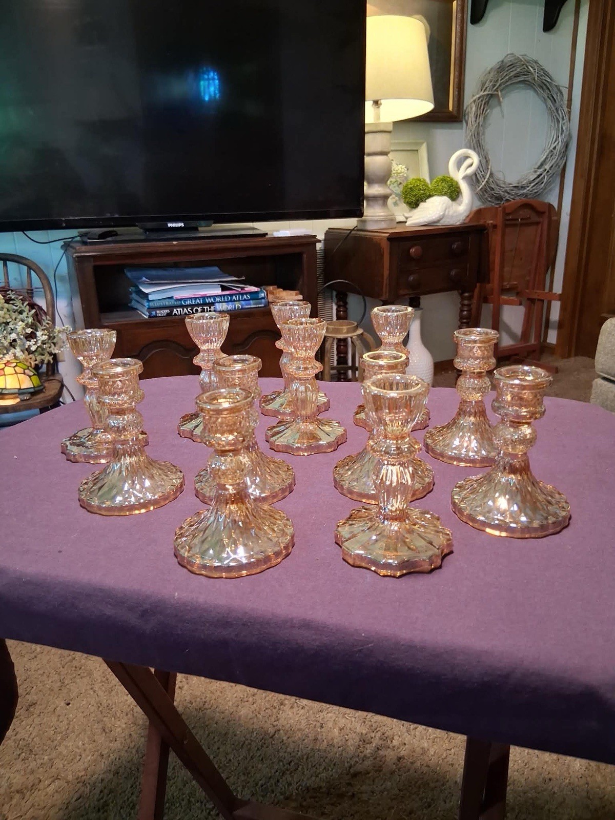Lot of 12 Iridescent Golden Glass Candlestick Candle Holders Decorative 4 in