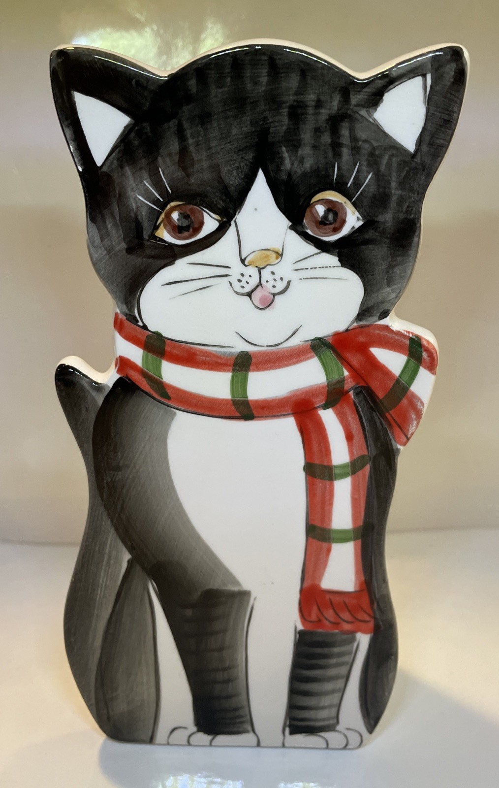Vintage Black And White Cat Wearing Red Scarf Wall Hanging Vase Takahashi Cutie