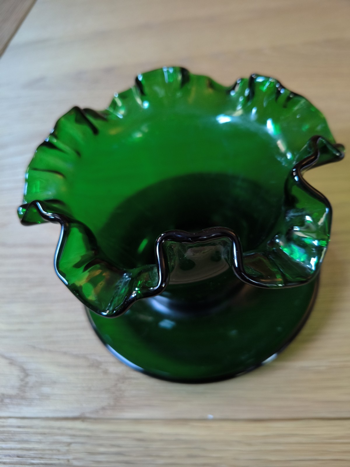Vintage Fenton Forest Green Glass Ruffled Flower Pot Planter Attached Saucer