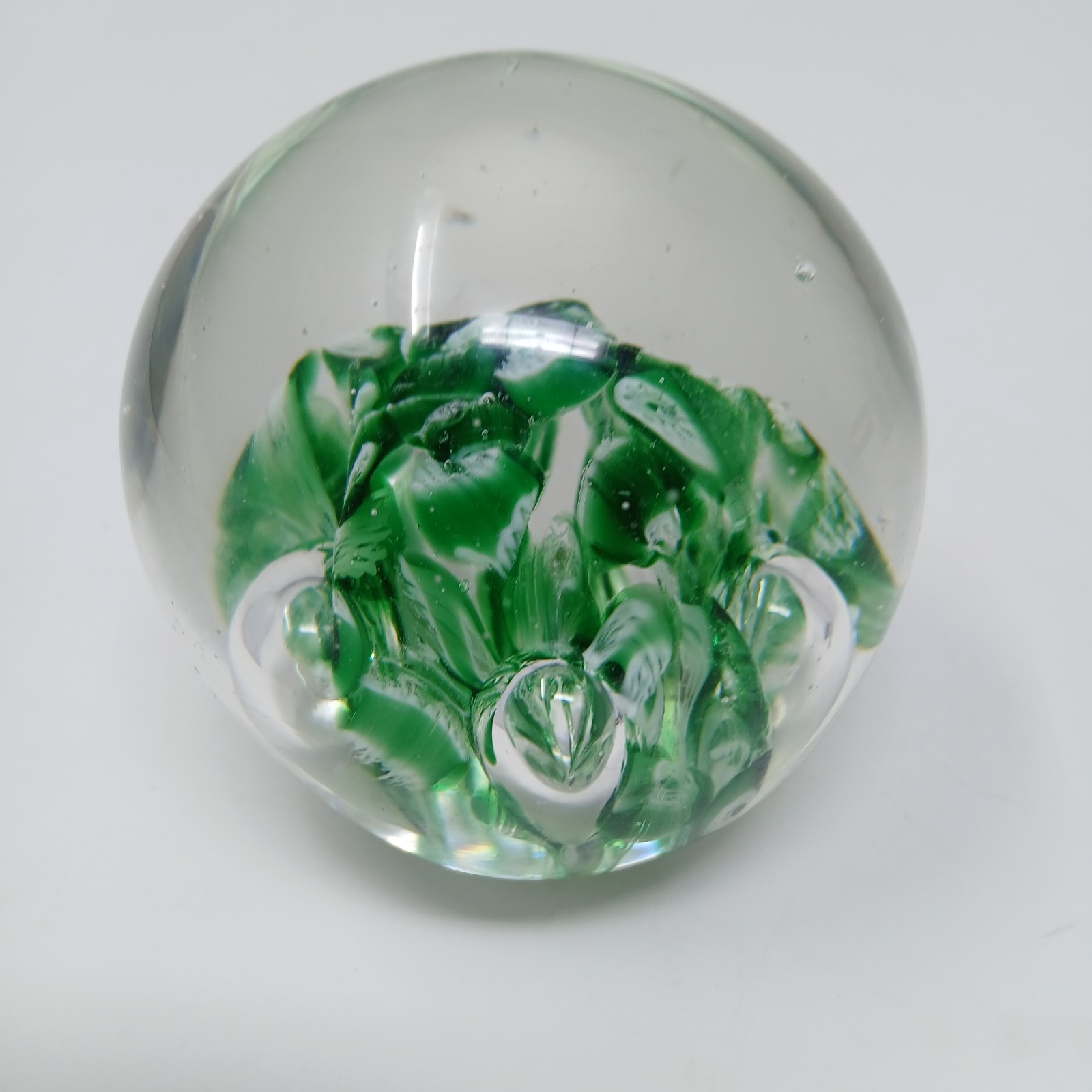 Vintage Art Glass Paperweight Norleans Japan Green Floral