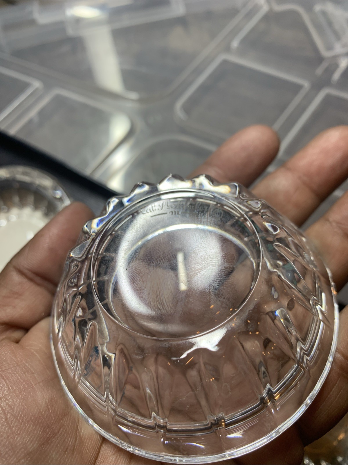 Val St Lambert Crystal Small Ashtrays, Lot of 4, In Box