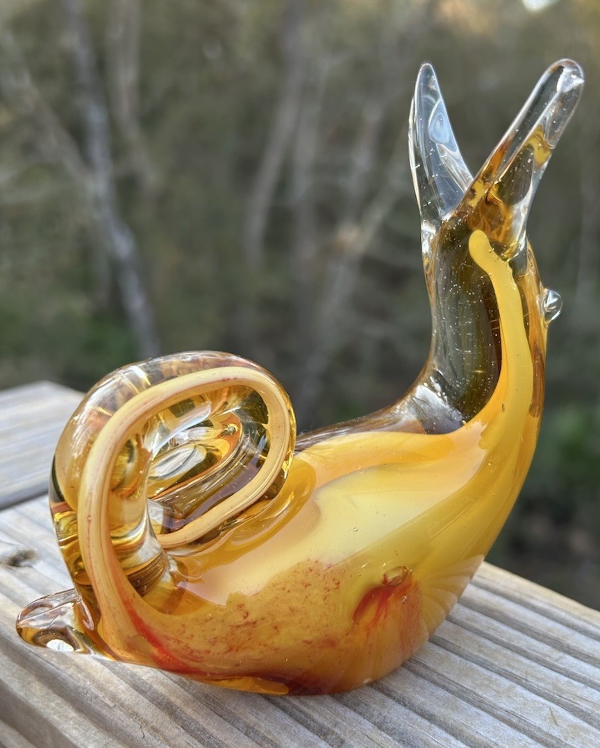 Vintage Amber Art Glass Snail Figurine Hand Blown Murano Style Animal Sculpture