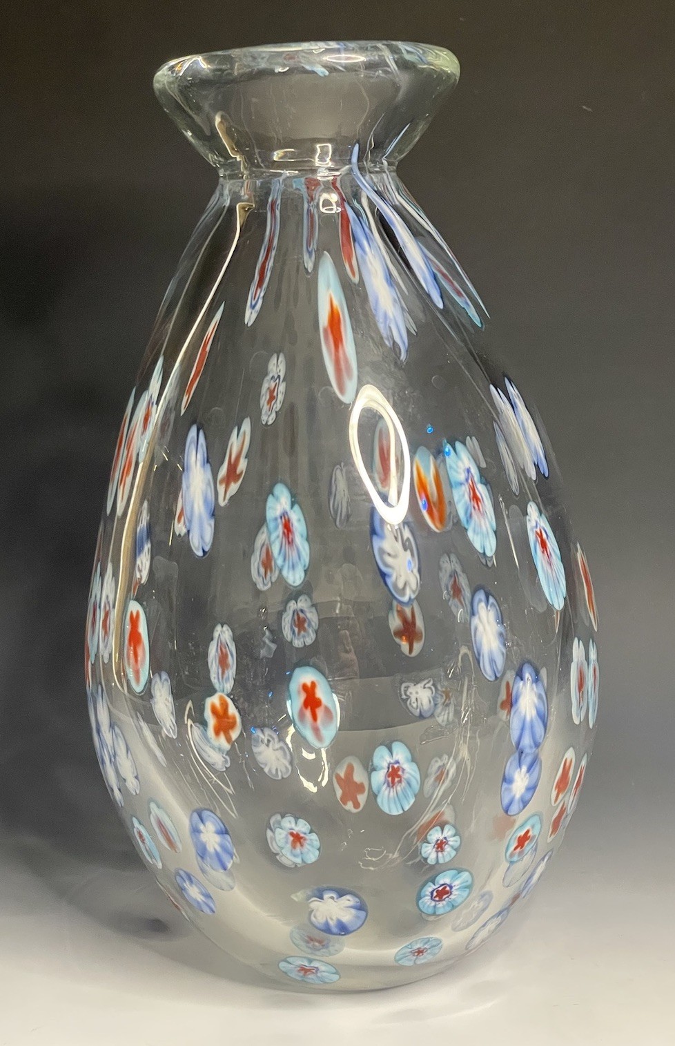 9-3/4″ Vintage ‘Leonardo’ Murano HEAVY Clear Art Glass Millefiori Flower Vase