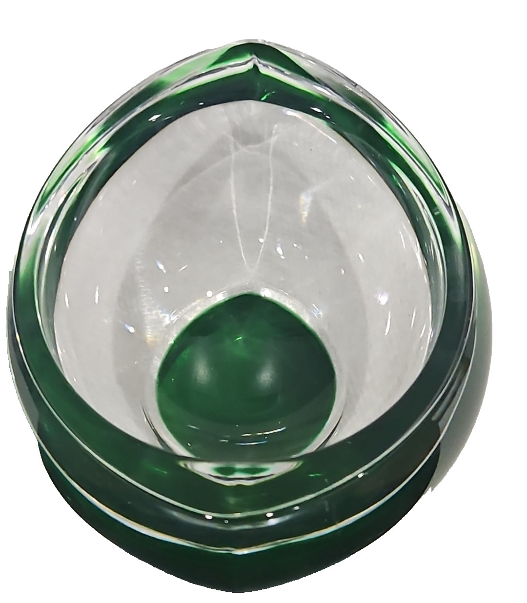 Vintage Murano Style Sommerso Hand Blown Heavy Glass Emerald Green & Clear Bowl