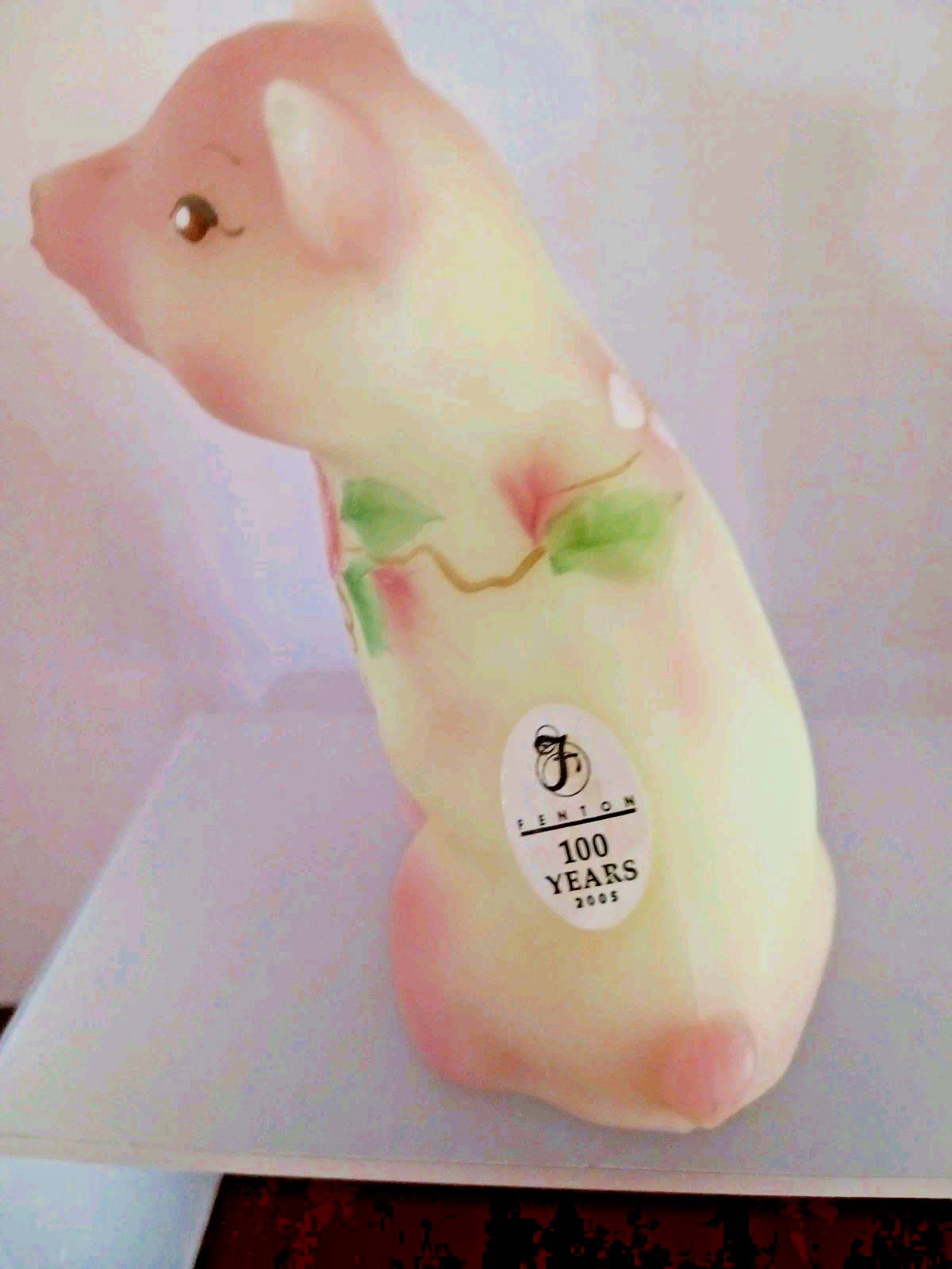 Fenton Glass Pink Burmese 100th Anniversary 4″ Piglet 2005 Glass Messenger, #262