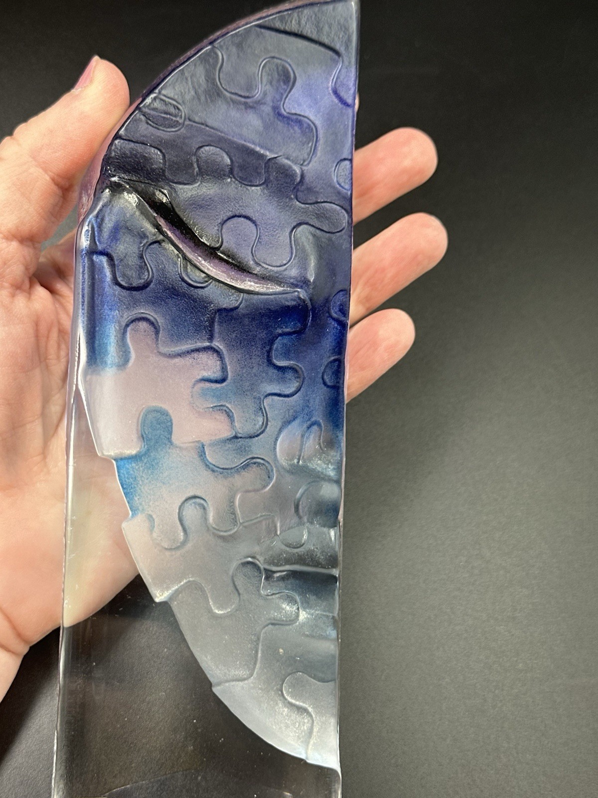 Mats Jonasson Målerås Sweden “Puzzle” Masq Crystal Face Glass Sculpture Signed