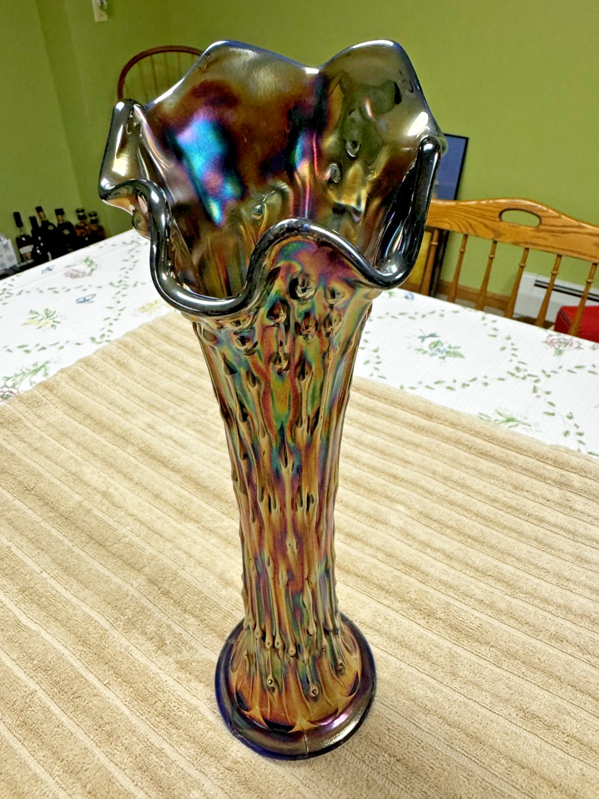 Northwood-Art Deco Iridescent Vase 12″T X 4″W Tapered Just Beautiful 🔥