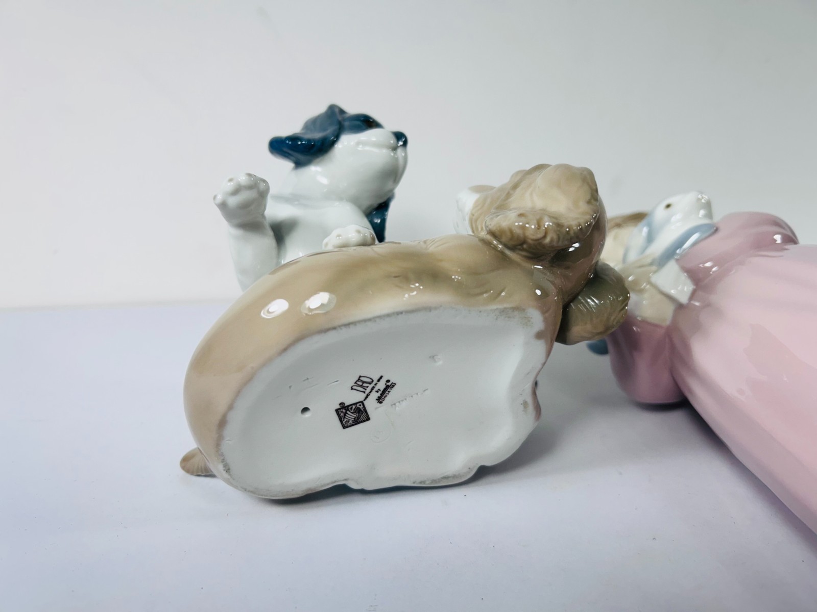 (3) LLADRO / NAO Figures Puppies Playing Hound Dog Girl Rabbit Bunny Spain
