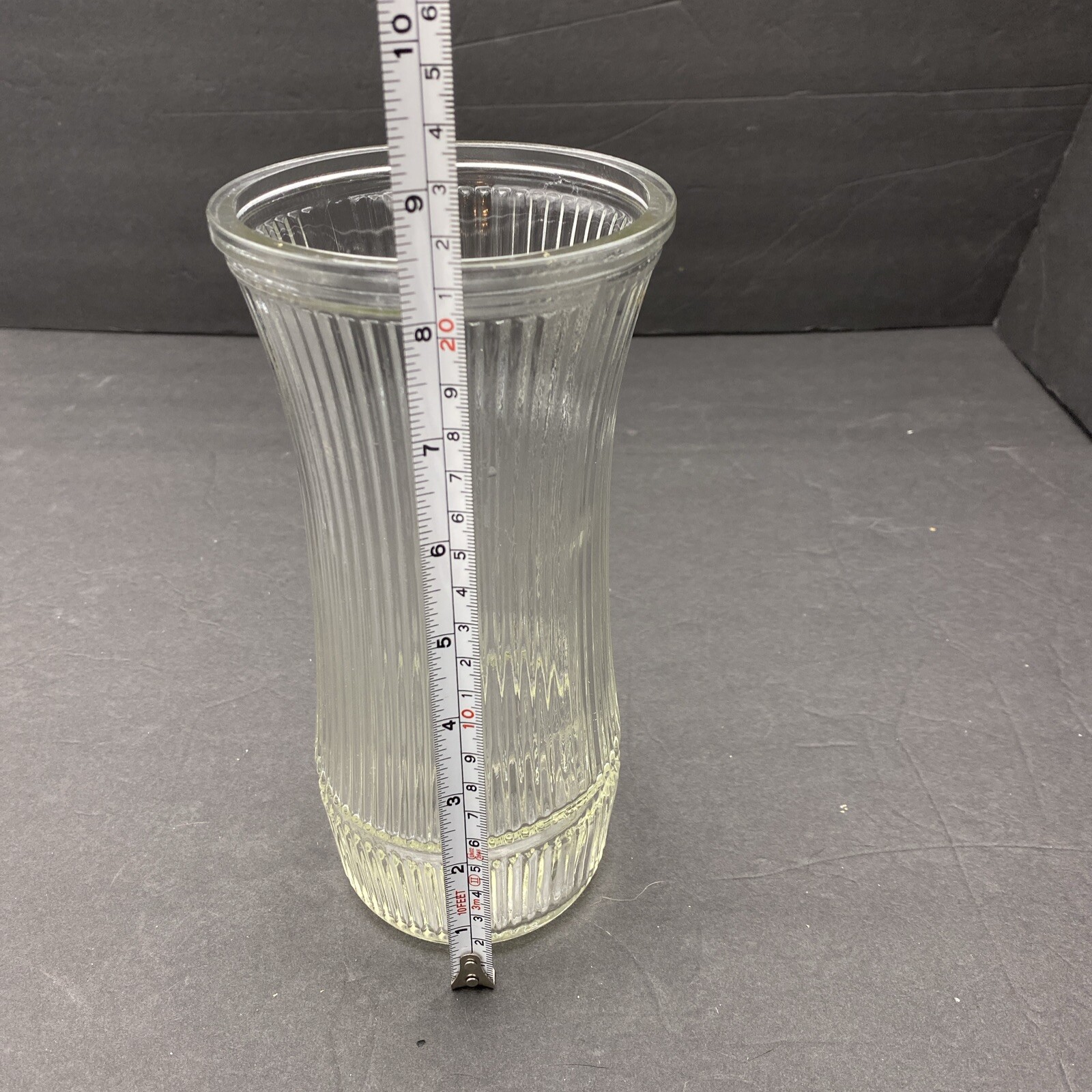 Vintage Hoosier Glass 4088-8 Ribbed Pressed Glass Vase Clear Flared Top MCM
