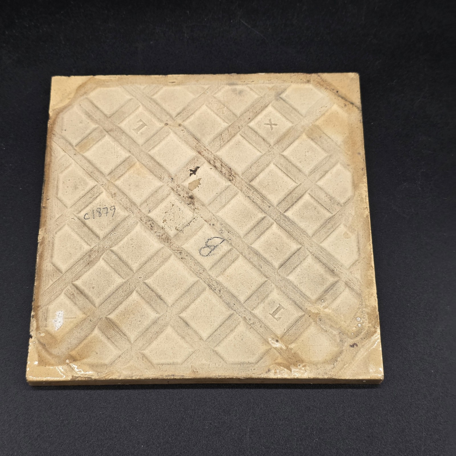 Antique Victorian Tile Farm Scene Sheep Cow Barn Brown & Cream 6″