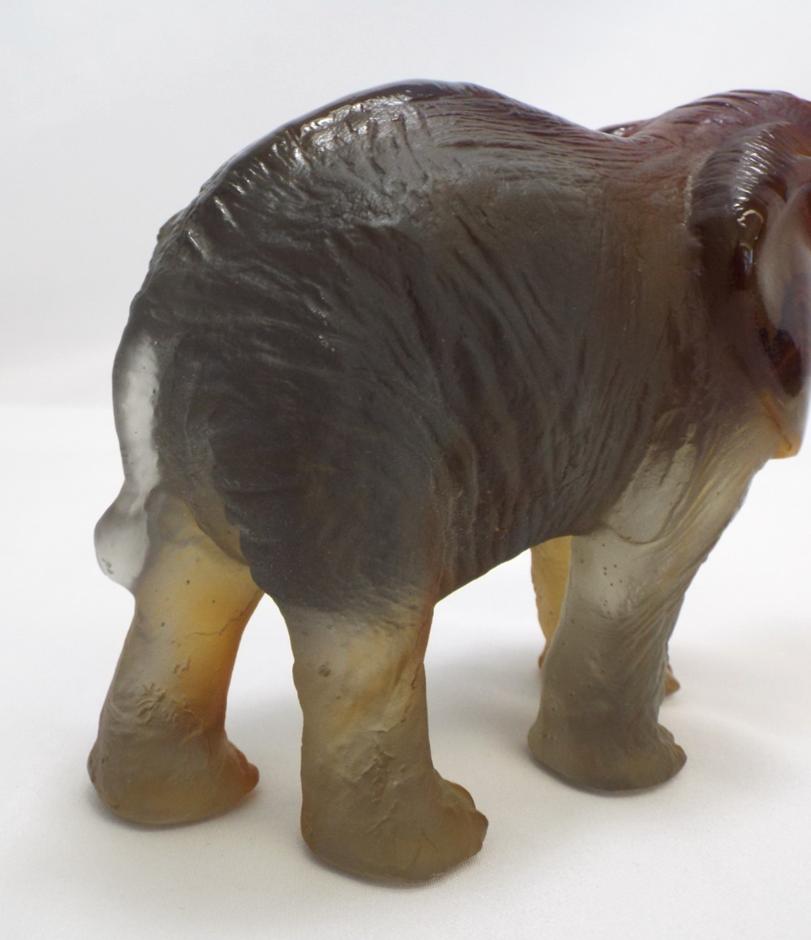 Daum Pate De Verre Glass Small Elephant Figurine 3238 in Box Leroy Amber Green
