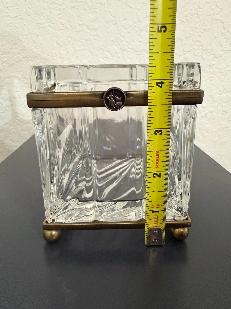 VTG Castilian Imports Cut Crystal Casket Box Footed Antique Bronze Trinket Case