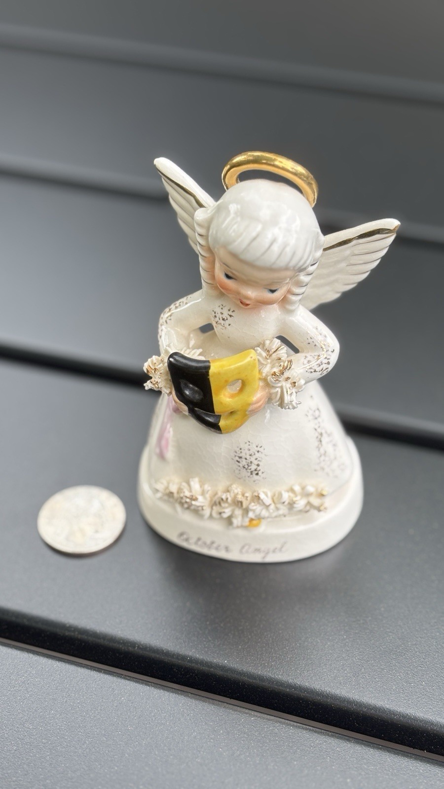 Vintage 50s NAPCO Japan Porcelain OCTOBER Birthday ANGEL MASK 4 1/4″h Figurine