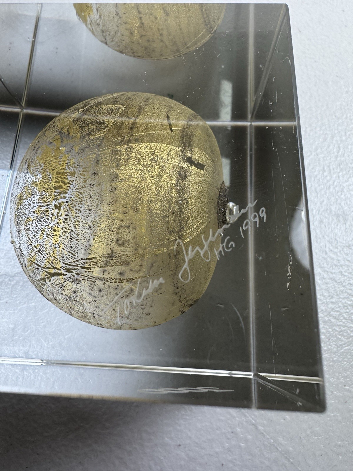 Paperweight Art Glass Sculpture Gold Globe Paperweight Torben Jorgensen Signed