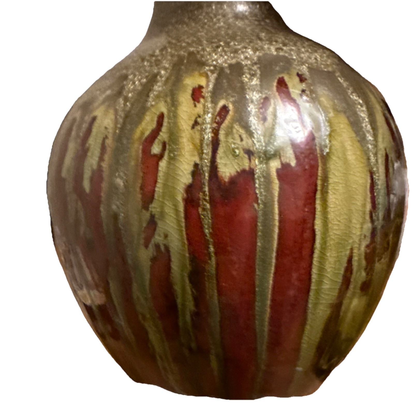 Home goods Handmade Art Pottery Vase Brown Red Abstract Glossy Decorative Clay