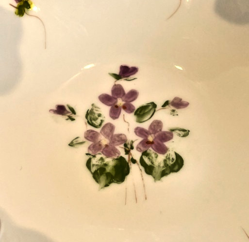 Vintage Glass Silver Crest Violets In The Snow Bon Bon Dish 6″