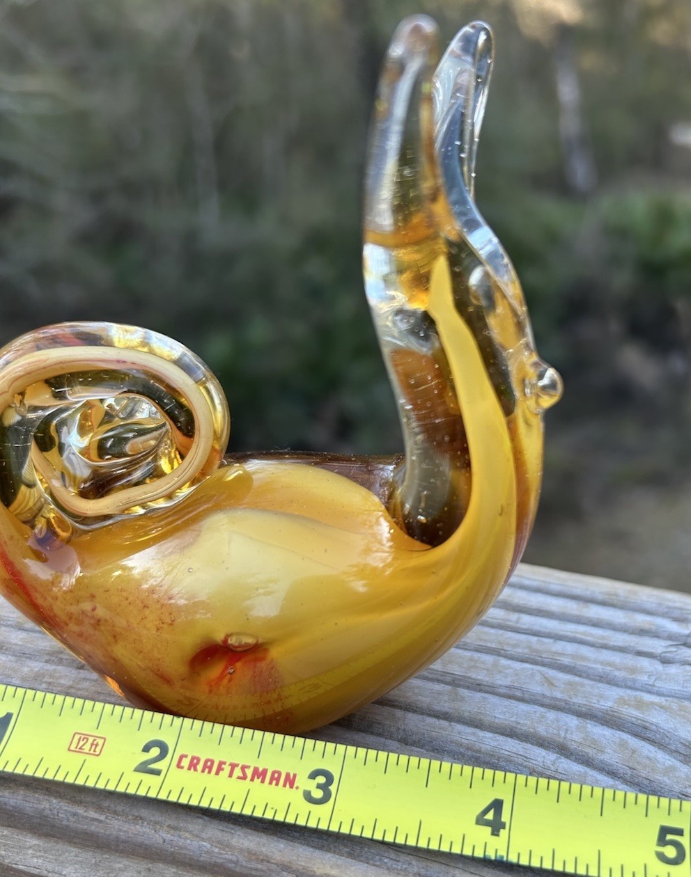 Vintage Amber Art Glass Snail Figurine Hand Blown Murano Style Animal Sculpture