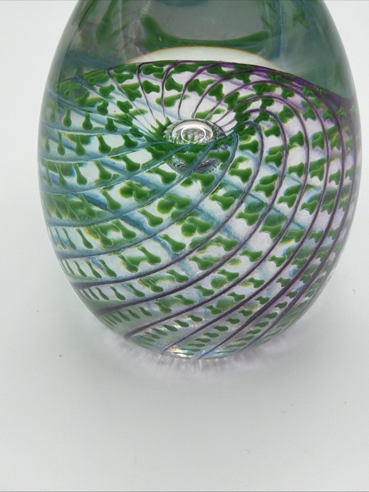 Vintage Art Glass Egg-Shaped Paperweight Swirl Design Signed Fire Ranch 2002