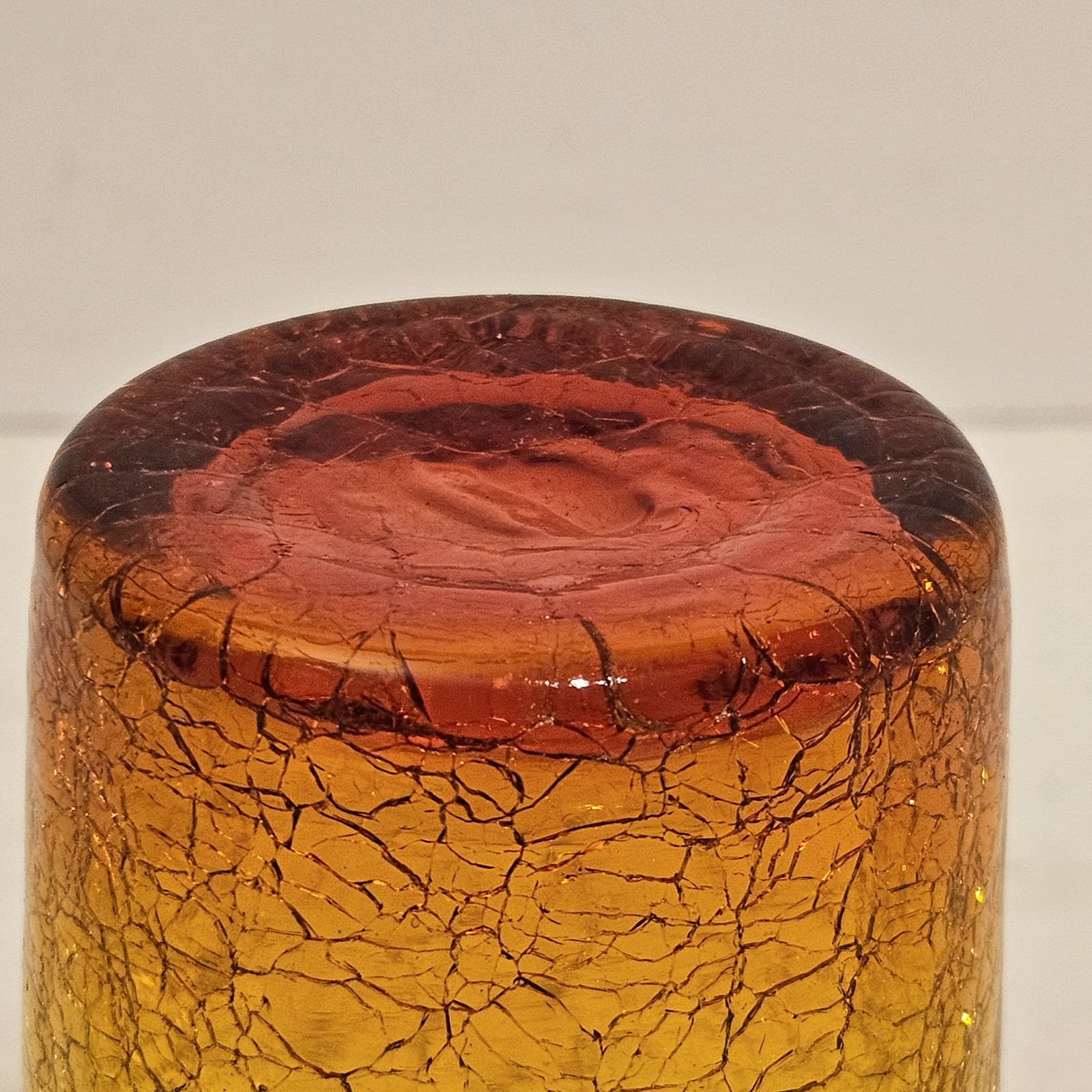 Vintage Amberina Crackle Glass Handblown Vase 5″ 3 Turned Up Points Blenko?