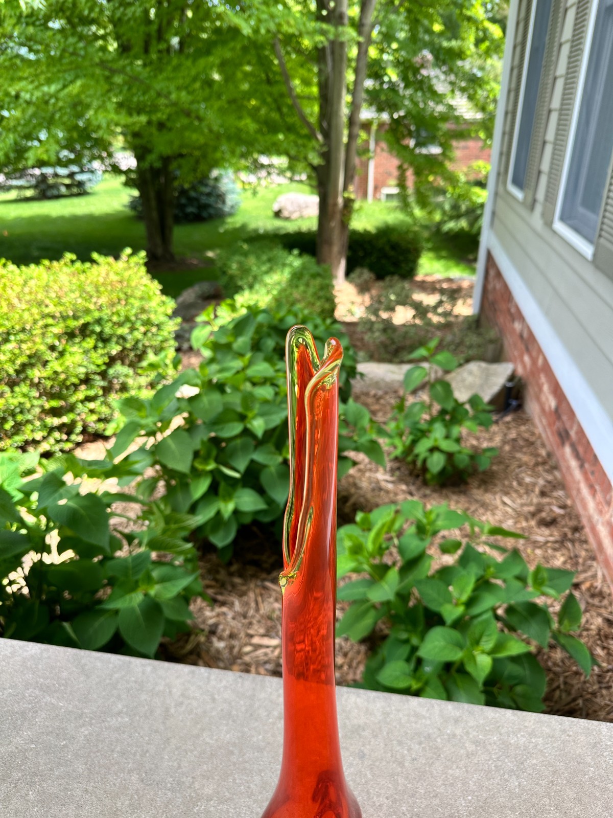 MCM Viking Swung Glass Vase 3 Foil Toe Footed 24” Persimmon Orange 1960s